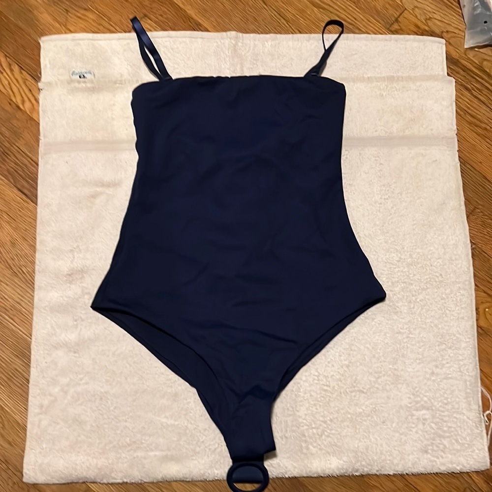 Women’s Navy One-Piece Swim Suit with Ring Accent